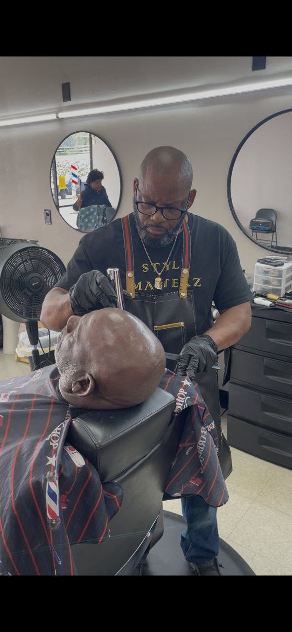 Bald head razor work and beard detail at Style Masterz